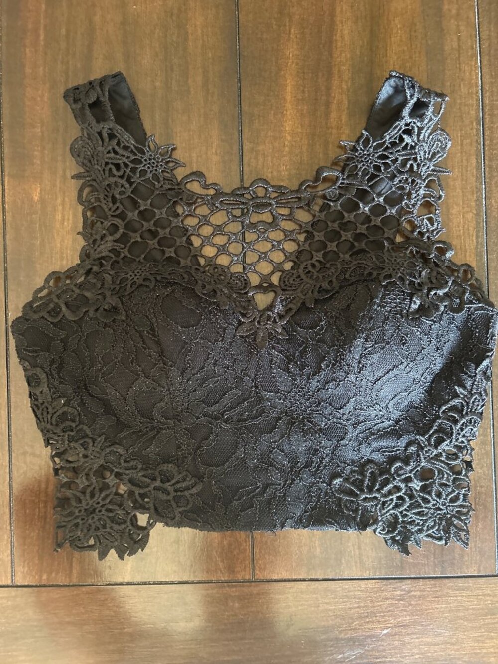 City Studio Black Sparkly Floral Lace Bralette Crop Top Padded Zip Up  Size 0